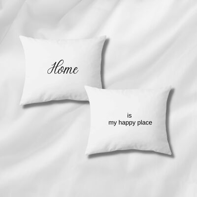 Duo taies d'oreiller "home is my happy place" en coton