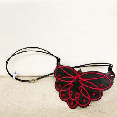 BLACK butterfly embroidered necklace with ribbon fastening