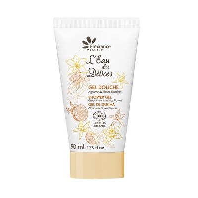 Shower gel eau des delices citrus fruits and white flowers organic travel size 50ml