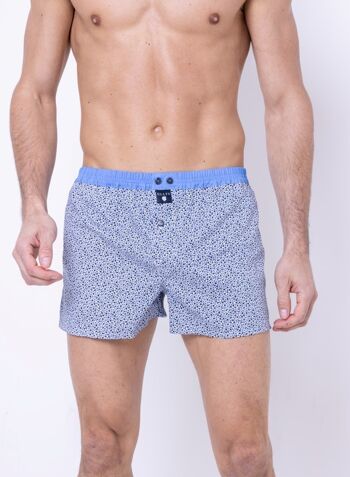 L'esprit liberty - caleçon homme en coton bleu foncé, blanc et ciel à motif micro-floral - taille l 3