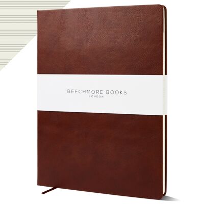 Cuaderno de papel manuscrito marrón castaño (A4) - Libro de música de 10 empleados, tapa dura, cuero vegano