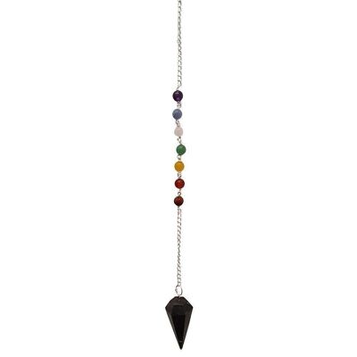 Pendulum with 7 Chakra Beaded Chain, Black Tourmaline