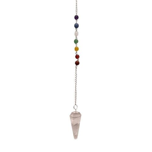 Pendulum with 7 Chakra Beaded Chain, Clear Quartz