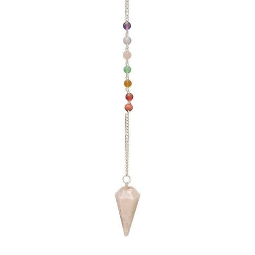 Pendulum with 7 Chakra Beaded Chain, Rainbow Moonstone