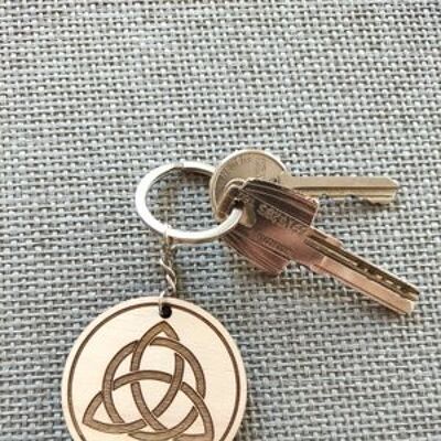 Wooden Triquetra Keychain, Wood Keyring Acessory