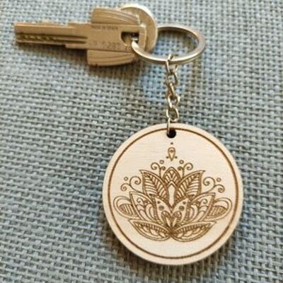 Wooden Lotus Flower Keychain, Wood Keyring Acessory - 1