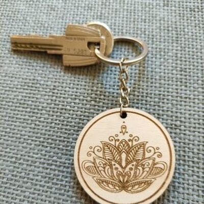 Wooden Lotus Flower Keychain, Wood Keyring Acessory - 1