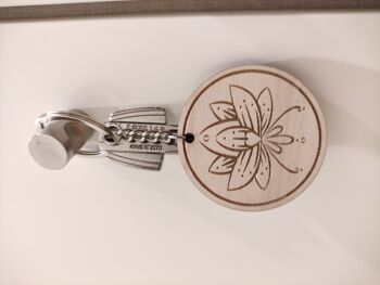 Porte-clés en bois de fleur de lotus, accessoire de porte-clés en bois - 2 3