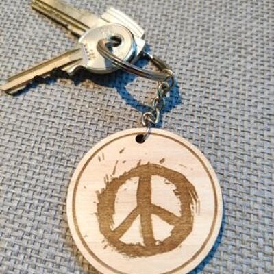 Wooden Peace Keychain, Wood Keyring Acessory