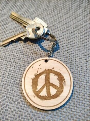 Porte-clés de paix en bois, accessoire de porte-clés en bois 1