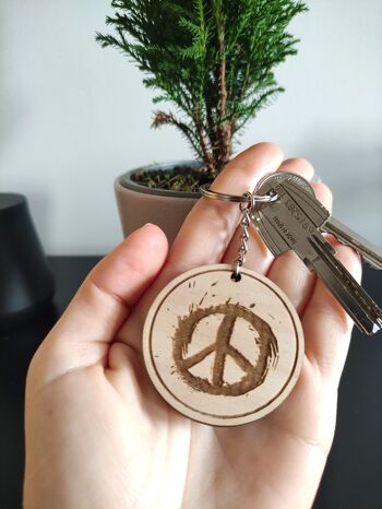 Porte-clés de paix en bois, accessoire de porte-clés en bois 2