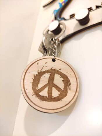 Porte-clés de paix en bois, accessoire de porte-clés en bois 4