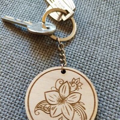 Porte-clés fleur en bois, accessoire porte-clés en bois