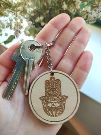 Porte-clés Hamsa en bois, accessoire porte-clés en bois 2