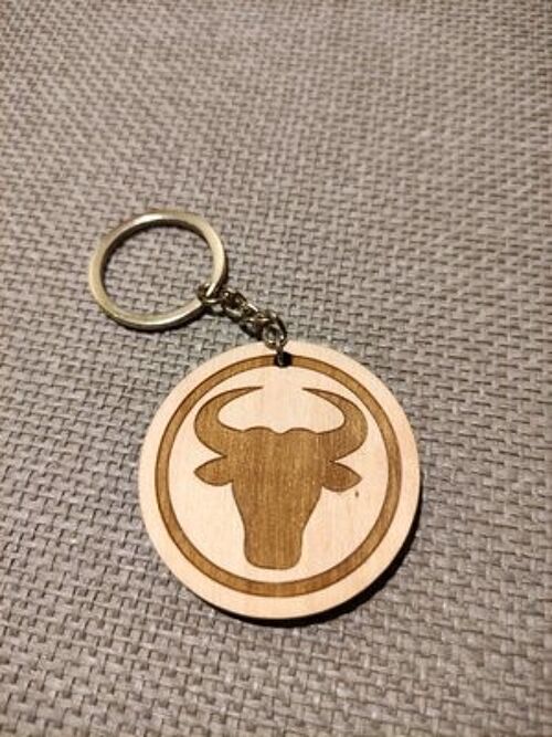 Wooden Bull Sign Keychain, Wood Zodiac Keyring Acessory