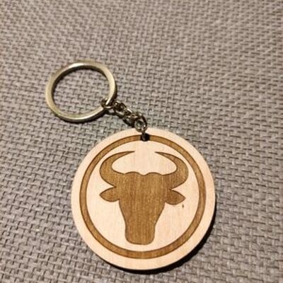 Wooden Bull Sign Keychain, Wood Zodiac Keyring Acessory