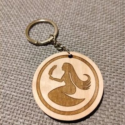 Wooden Virgin Sign Keychain, Wood Zodiac Keyring Acessory