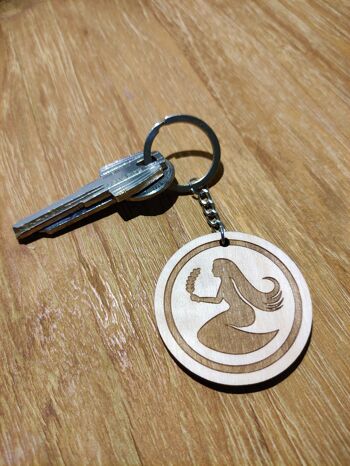 Porte-clés signe vierge en bois, accessoire porte-clés zodiaque en bois 3
