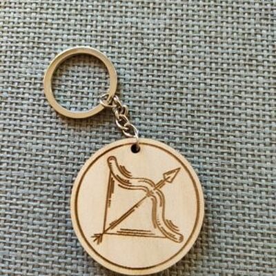 Wooden Sagittarius Sign Keychain, Wood Zodiac Keyring Acessory -1