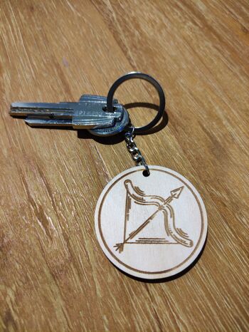 Porte-clés signe du Sagittaire en bois, accessoire porte-clés du zodiaque en bois -1 3