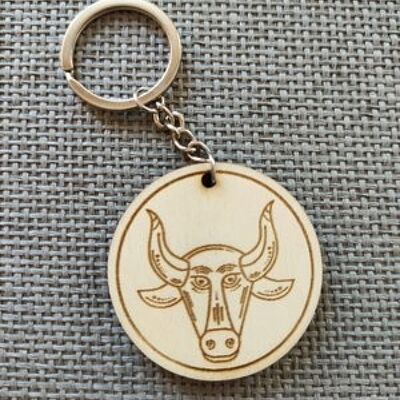 Wooden Bull Sign Keychain, Wood Zodiac Keyring Acessory - 2