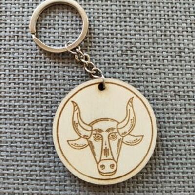 Porte-clés en bois de signe de taureau, accessoire de porte-clés en bois du zodiaque - 2