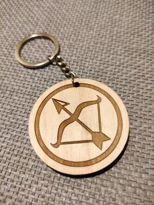 Wooden Sagittarius Sign Keychain, Wood Zodiac Keyring Acessory