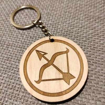 Wooden Sagittarius Sign Keychain, Wood Zodiac Keyring Acessory