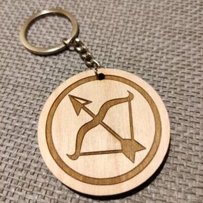 Porte-clés en bois signe Sagittaire, accessoire porte-clés zodiaque en bois
