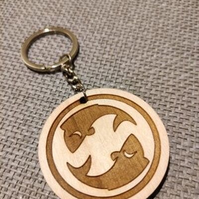 Wooden Pisces Sign Keychain, Wood Zodiac Keyring Acessory