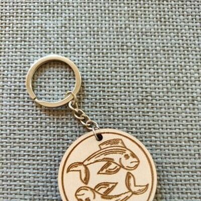 Wooden Pisces Sign Keychain, Wood Zodiac Keyring Acessory - 2
