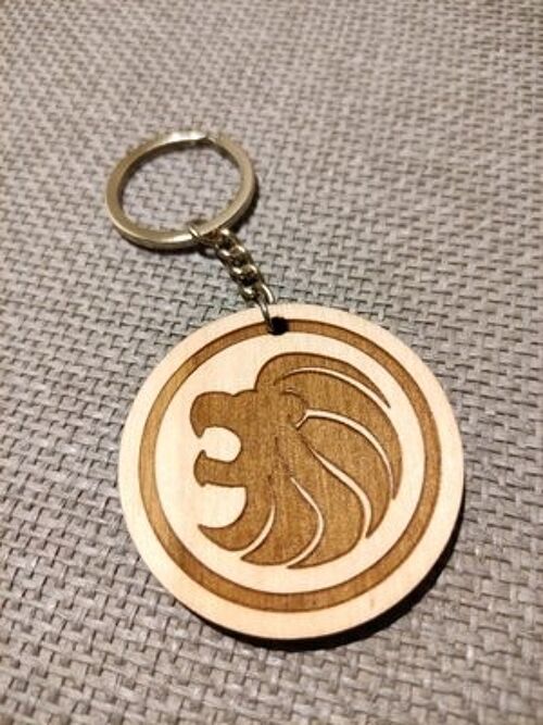 Wooden Lion Sign Keychain, Wood Zodiac Keyring Acessory