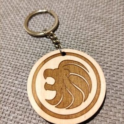 Wooden Lion Sign Keychain, Wood Zodiac Keyring Acessory