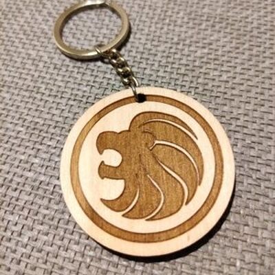 Wooden Lion Sign Keychain, Wood Zodiac Keyring Acessory