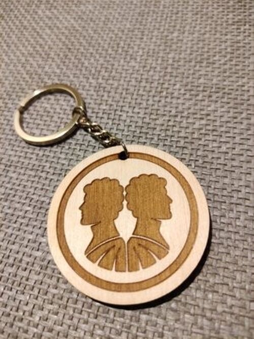 Wooden Twins Sign Keychain, Wood Zodiac Keyring Acessory