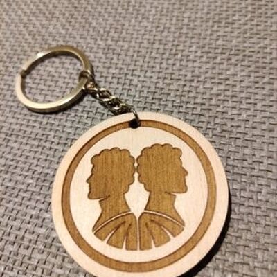 Wooden Twins Sign Keychain, Wood Zodiac Keyring Acessory