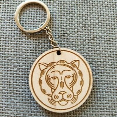 Portachiavi con segno del leone in legno, accessorio portachiavi in legno con zodiaco - 2