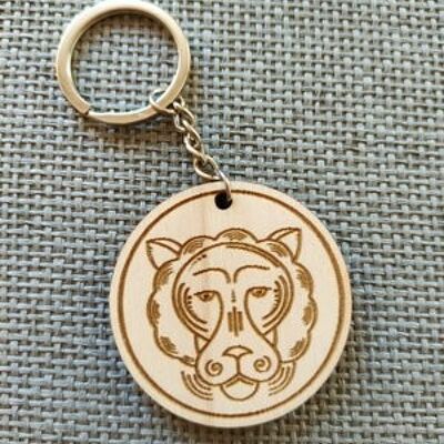 Wooden Lion Sign Keychain, Wood Zodiac Keyring Acessory - 2