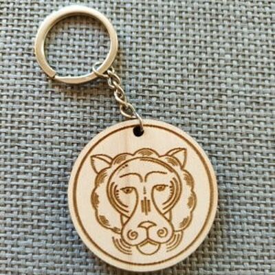 Wooden Lion Sign Keychain, Wood Zodiac Keyring Acessory - 2