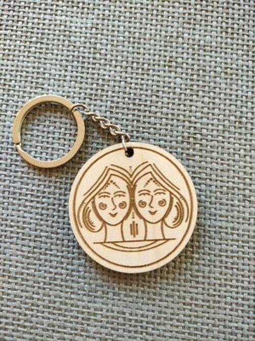 Wooden Twins Sign Keychain, Wood Zodiac Keyring Acessory - 2