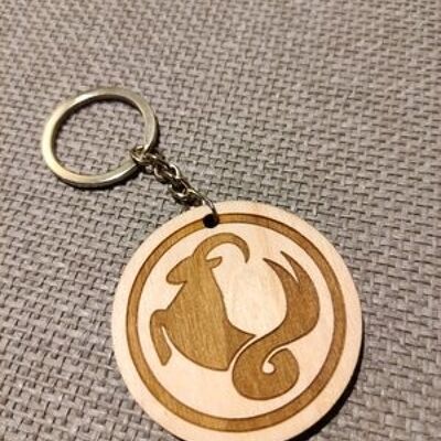 Wooden Capricorn Sign Keychain, Wood Zodiac Keyring Acessory