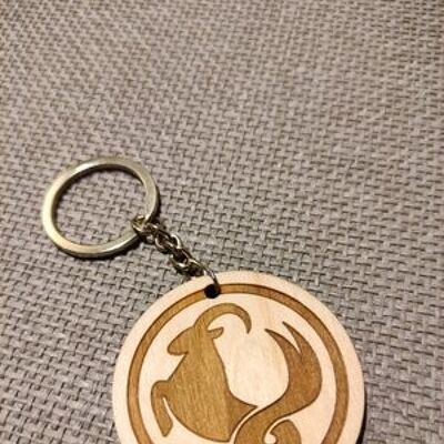 Wooden Capricorn Sign Keychain, Wood Zodiac Keyring Acessory