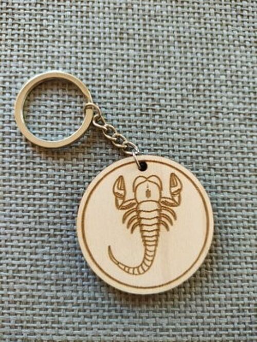 Wooden Scorpion Sign Keychain, Wood Zodiac Keyring Acessory - 2