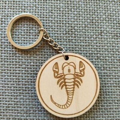 Wooden Scorpion Sign Keychain, Wood Zodiac Keyring Acessory - 2