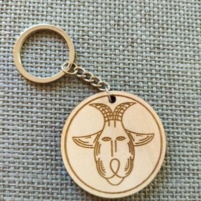 Wooden Capricorn Sign Keychain, Wood Zodiac Keyring Acessory - 2