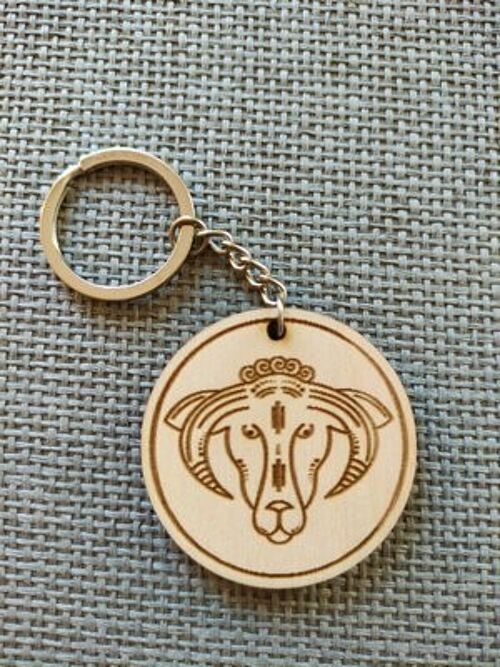 Wooden Aries Sign Keychain, Wood Zodiac Keyring Acessory