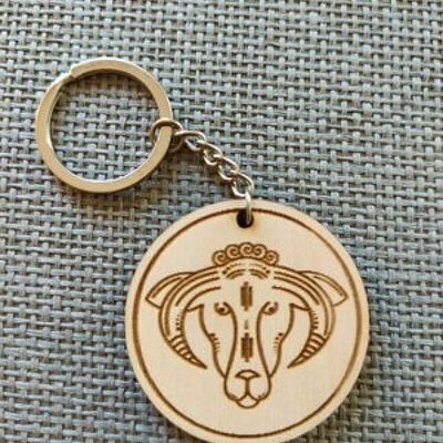 Wooden Aries Sign Keychain, Wood Zodiac Keyring Acessory
