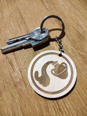 Porte-clés en bois signe du Verseau, accessoire porte-clés du zodiaque en bois 3