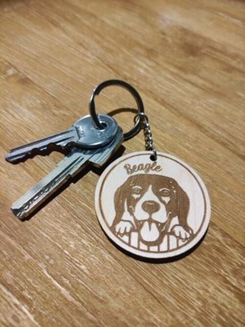 Wooden Beagle Keychain, Wood Pet Keyring Acessory