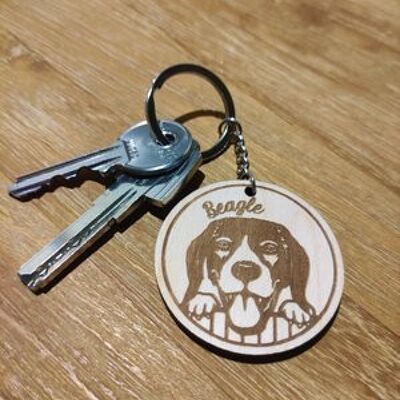 Beagle-Schlüsselanhänger aus Holz, Schlüsselanhänger aus Holz für Haustiere